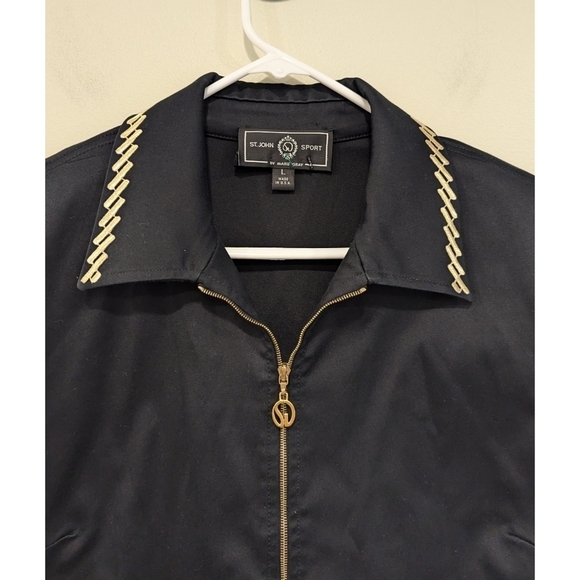 St. John Sport Black and Gold Embroidered Full Zip Jacket Size Large - Picture 3 of 6